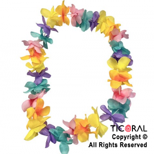 COLLAR HAWAIANO FLORES TELA MULTICOLOR PASTEL x 12